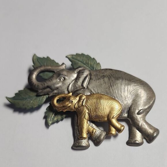 Elephant Brooch in Silver and Gold Tones - Picture 1 of 4